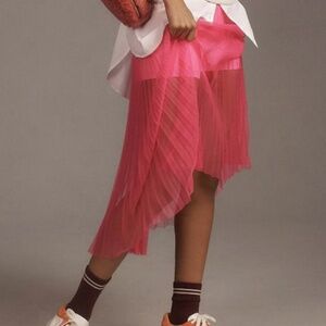 By Anthropologie Sunburst Pleated Sheer Midi Skirt